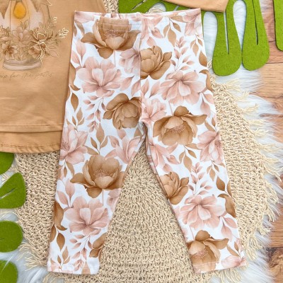 Conj. Blusa Manga Longa Lamp for the Paths e Calça Legging Floral - Caramelo